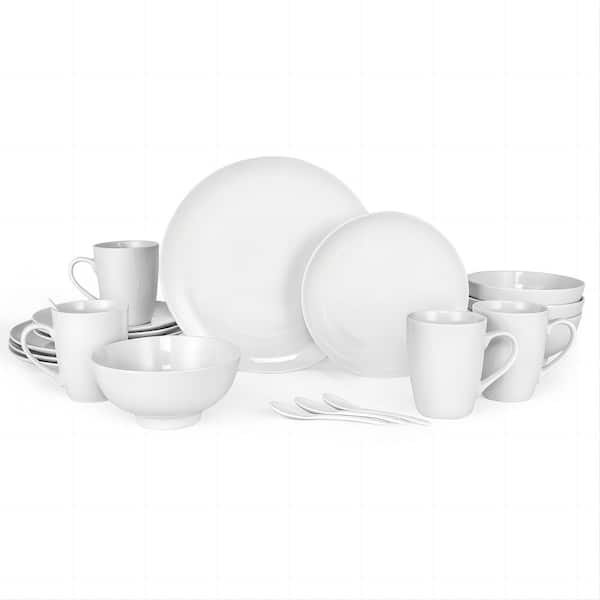 Unbranded 20-Piece Service For 4, Miibox White Dinnerware Set with Dinner Plates, Salad Plate, Bowls, Mugs, Teaspoons for Banquet