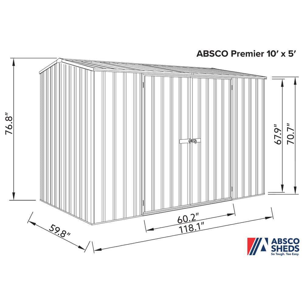 Absco 10' x 5' Gray Galvanized Steel Storage Shed Kit