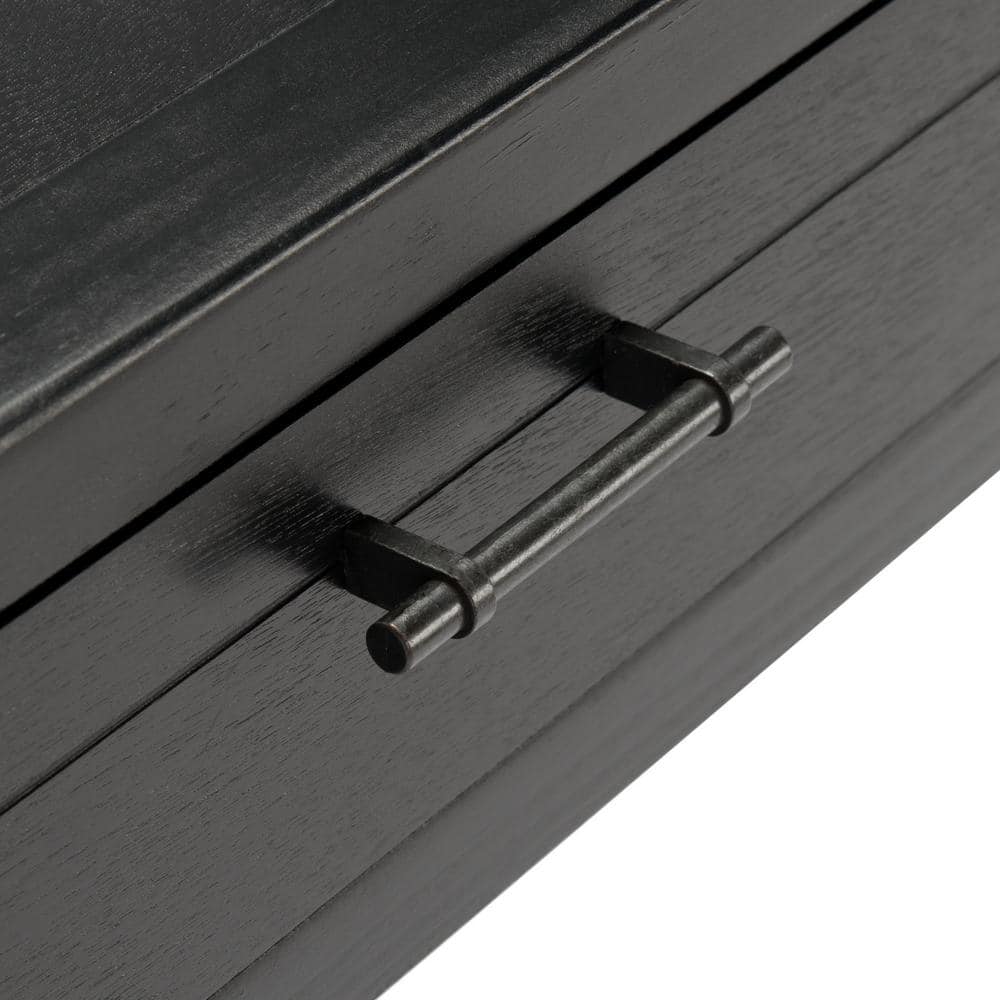 Elegant Carved Black Wood Writing Desk with Dual Storage Drawers