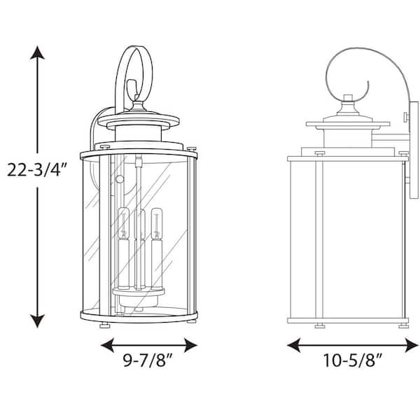 Squire Collection 3-Light Antique Bronze Clear Glass New Traditional Outdoor Large Wall Lantern Light