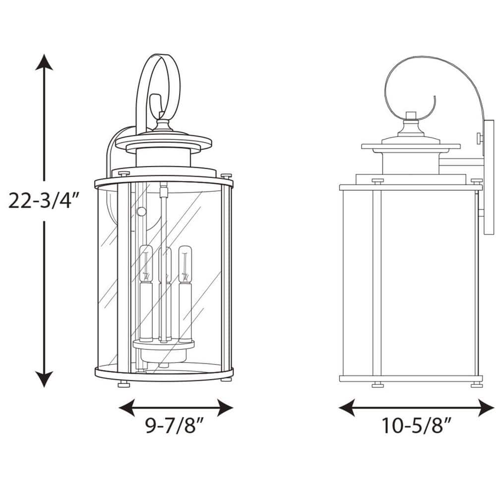 Large Black Bronze Lantern Sconce with Clear Glass Shades