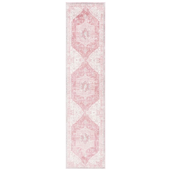 Layla 2 ft. x 7 ft. Ivory Gray/Pink Border Ornate Runner Rug