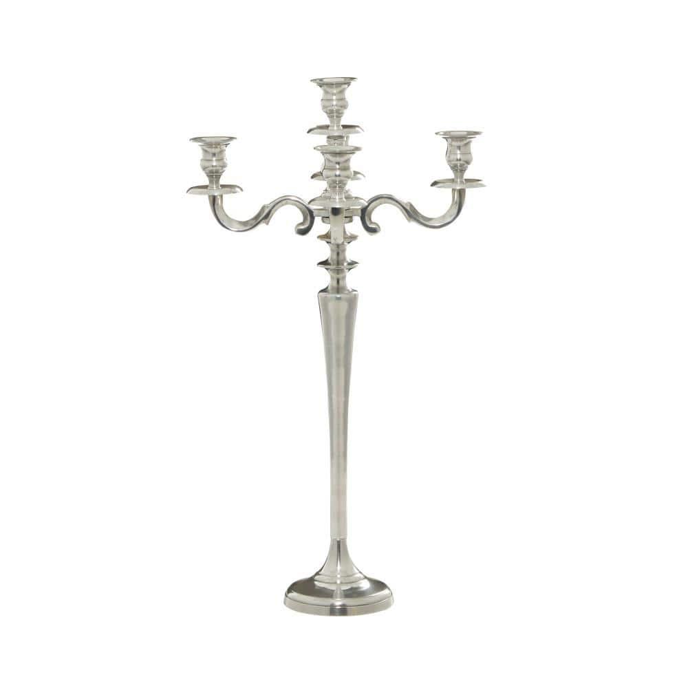 Tall Silver Aluminum 5-Holder Traditional Candelabra