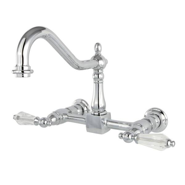 Kingston Brass Victorian Crystal 2-Handle Wall-Mount Standard Kitchen Faucet in Chrome