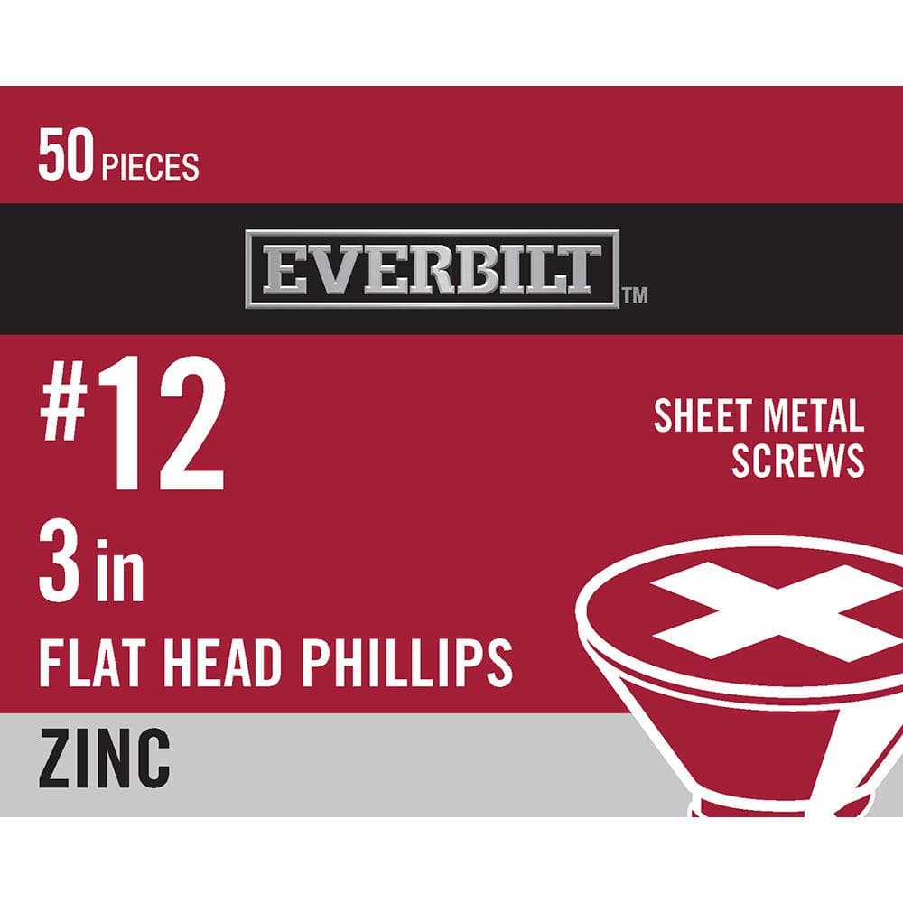 "#12 x 3 in. Phillips Flat Head Zinc Plated Sheet Metal Screw (50-Pack)" price history on PriceWatchPro