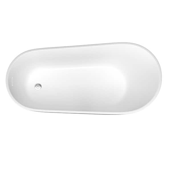 66.96 in. Acrylic Center Drain Oval Double Slipper Flatbottom Freestanding Bathtub in White