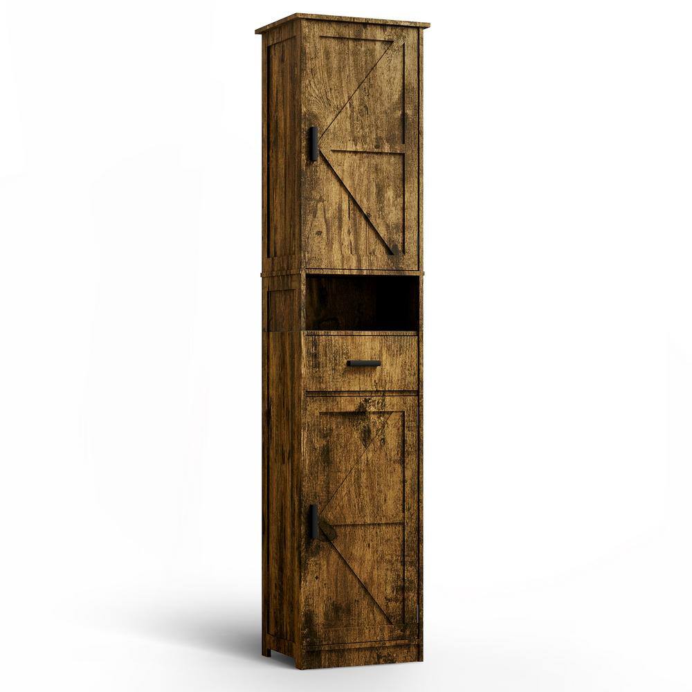 14.56 in. W x 11.22 in. D x 69.29 in. H Vintage Brown Linen Cabinet with 2 Barn Doors and 1 Drawer price history on PriceWatchPro
