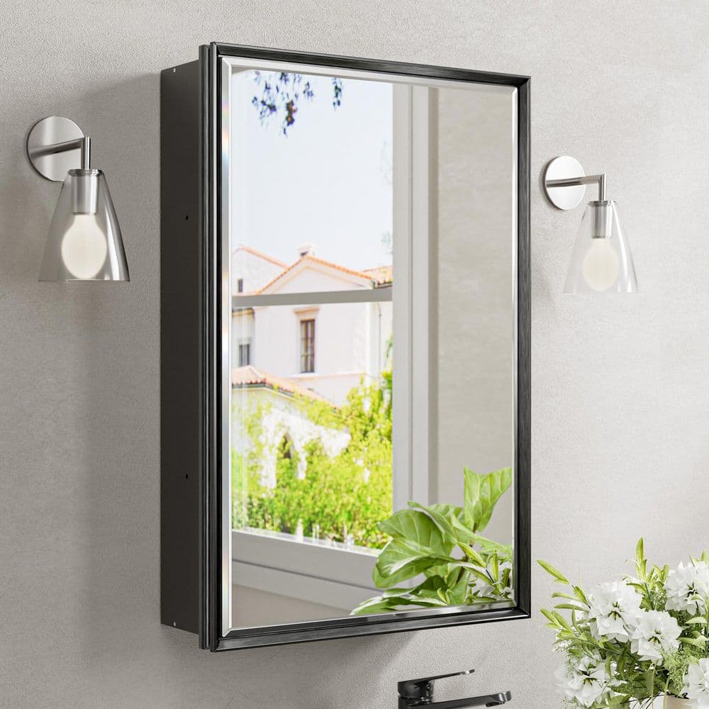 Musey 16 in W x 24 in H Black Rectangular Aluminum Medicine Cabinet with Beveled Mirror and Shelves, Recessed or Surface price history on PriceWatchPro