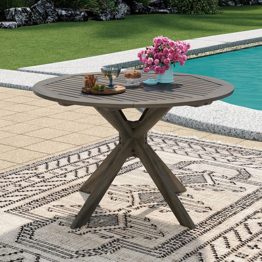 Noble House Stamford Gray Round Wood Outdoor Patio Dining Noble House Stamford Gray Round Wood Outdoor Patio Dining