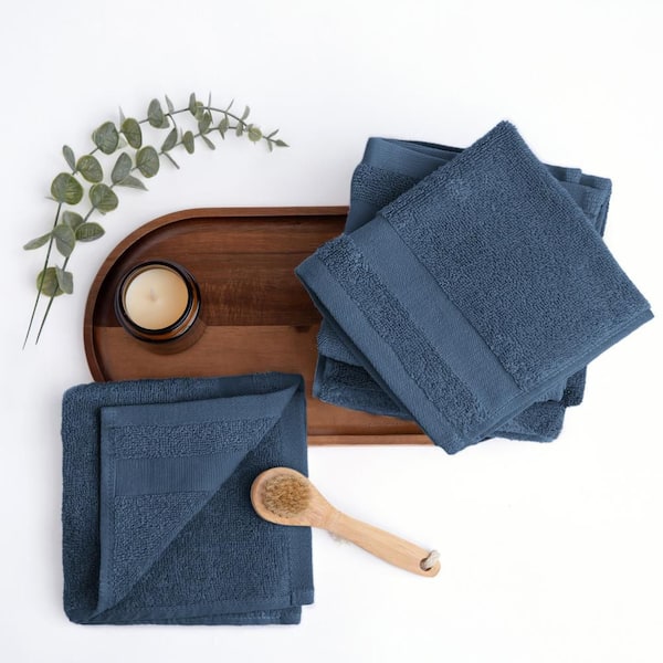 Hotel-Quality 6-Piece Navy Cotton Washcloth Set