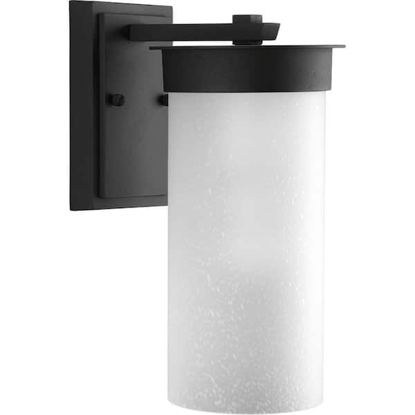Progress Lighting Hawthorne Collection 1-Light Textured Black Etched Seeded Glass Craftsman Outdoor Medium Wall Lantern Light
