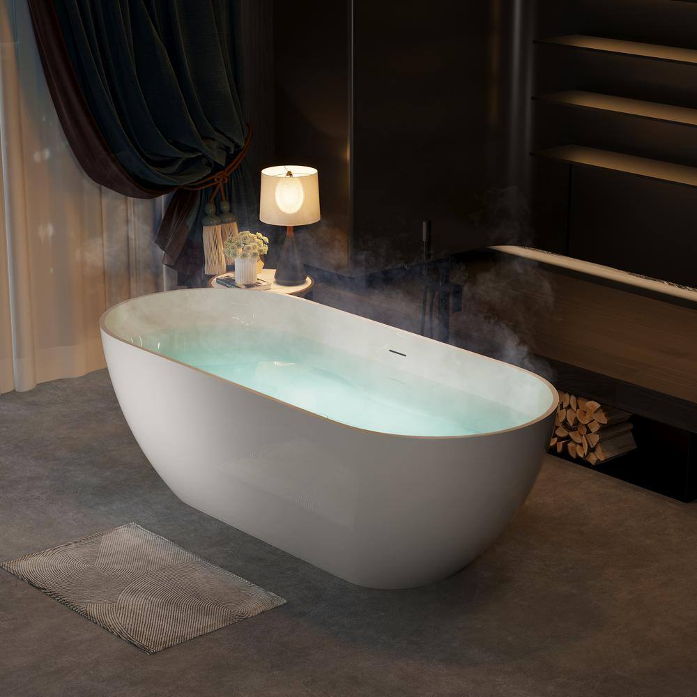 Glossy White 63" Oval Freestanding Soaking Bathtub