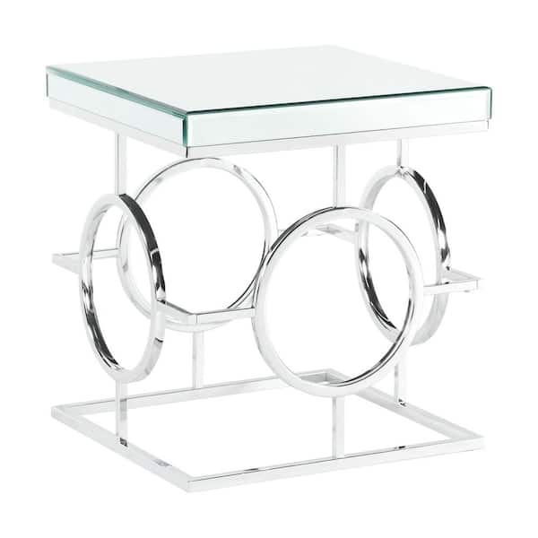 Picket House Furnishings Katie 27 in. W Mirror Square End Table in Chrome