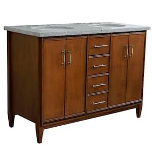 49 in. W x 22 in. D Double Bath Vanity in Walnut with Granite Vanity Top in Gray with White Oval Basins