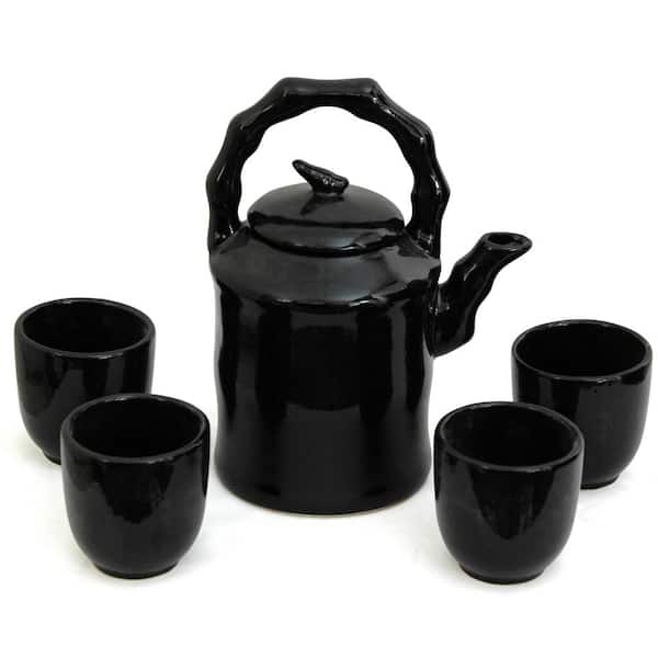 Oriental Furniture Oriental Furniture Solid Black Porcelain Tea Set