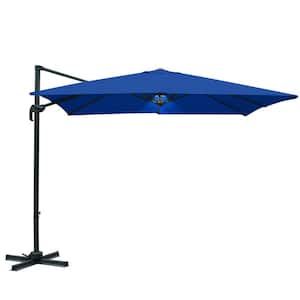 10 ft. x 10 ft. Aluminum Offset Cantilever Adjustable Vertical Tilt Square Patio Umbrella with LED Light in Blue