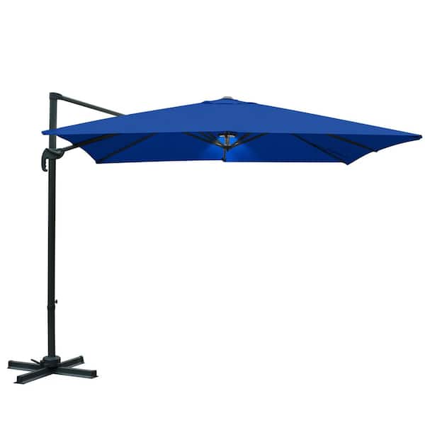 LAUREL CANYON 10 ft. x 10 ft. Aluminum Offset Cantilever Adjustable Vertical Tilt Square Patio Umbrella with LED Light in Blue