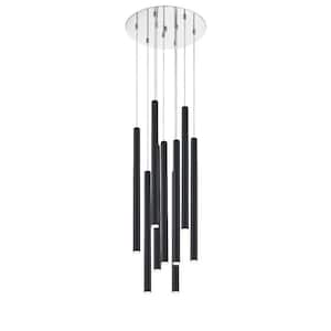 Forest 9-Light Integrated LED Chrome Statement Chandelier Light with Matte Black Steel Shade