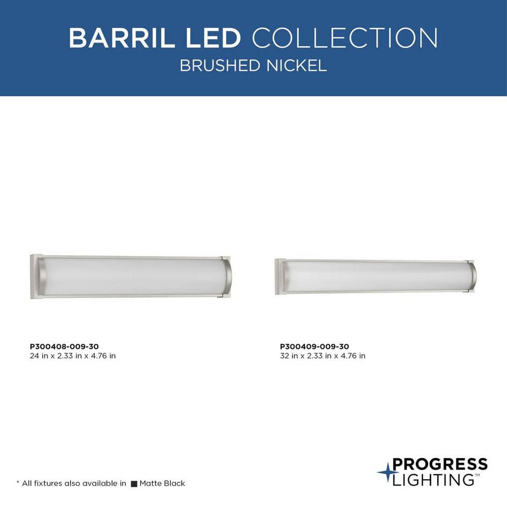 Barril 24" Brushed Nickel LED Linear Vanity Light with Acrylic Shade