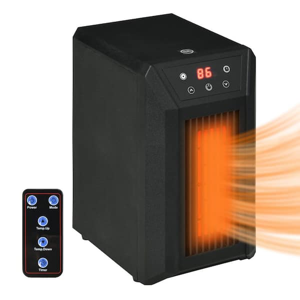 1500W Fast Heating Portable Electric Heater with Infrared Quartz Heat Element, Thermostat, 3-Modes, Remote, 12h Timer