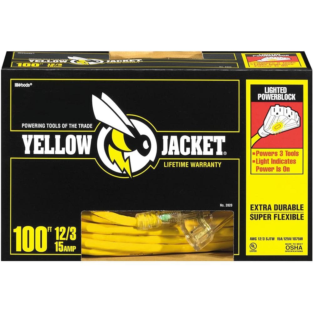 Yellow Jacket Yellow Jacket 100 ft. 12/3 SJTW Extension Cord with