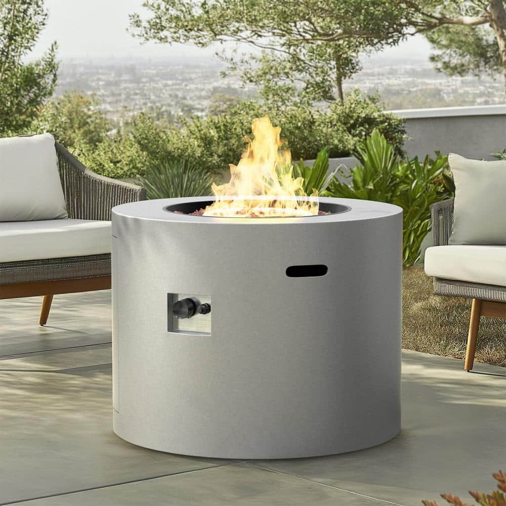 Loren 32-Inch Round Gray Concrete Propane Fire Pit Table