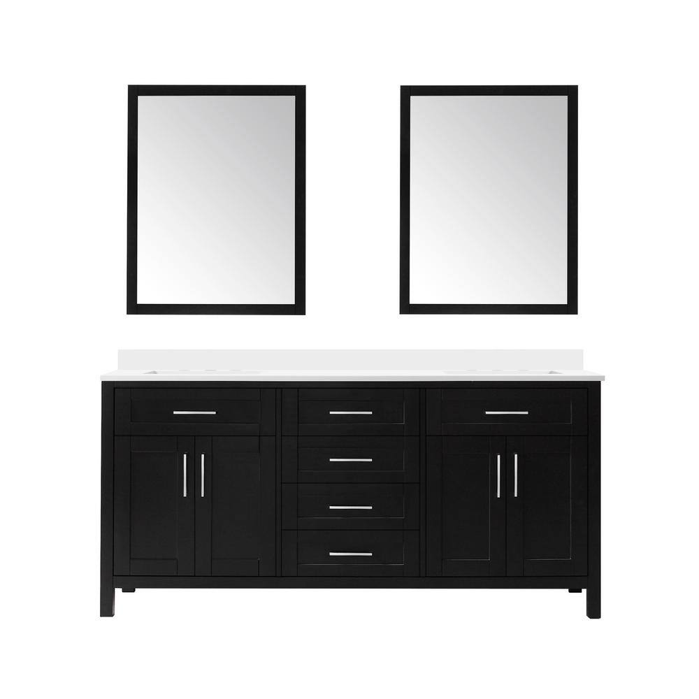 Espresso Double Sink Vanity with White Marble Top and Mirrors