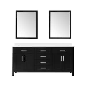 Tahoe 72 in. W x 21 in. D x 34 in. H Double Sink Bath Vanity in Espresso with White Engineered Stone Top, Mirrors & USB