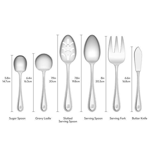 Beaded Monogrammed Letter L 46-Piece Silver Stainless Steel Flatware Set (Service for 8)