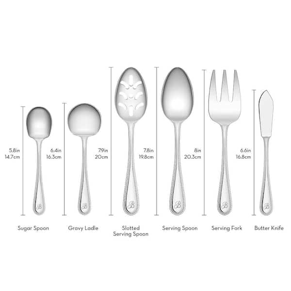 Beaded Monogrammed Letter W 46-Piece Silver Stainless Steel Flatware Set (Service for 8)