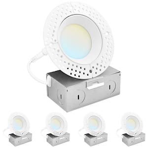 3 in. Canless Remodel LED Trimless Recessed Light 5 Color Temperatures Dimmable Regressed Wet & IC Rated (4-Pack)