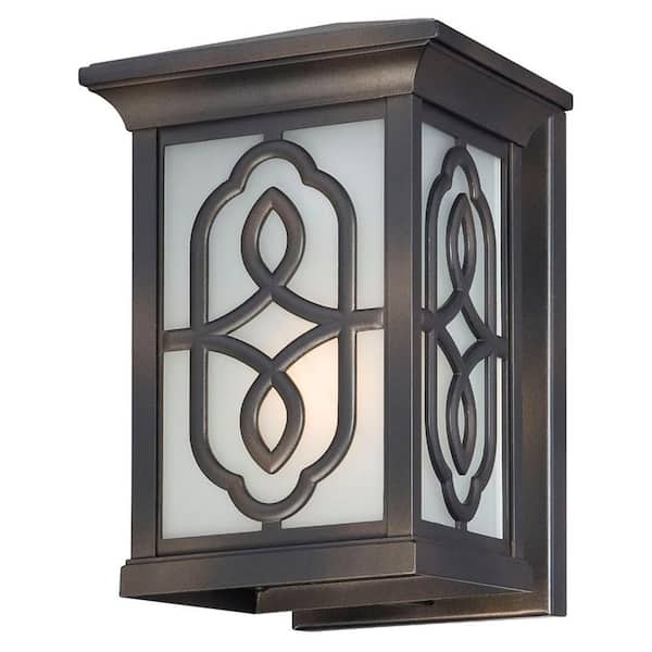 Hampton Bay Willowby 9 in. Bronze Outdoor Wall Lantern Sconce