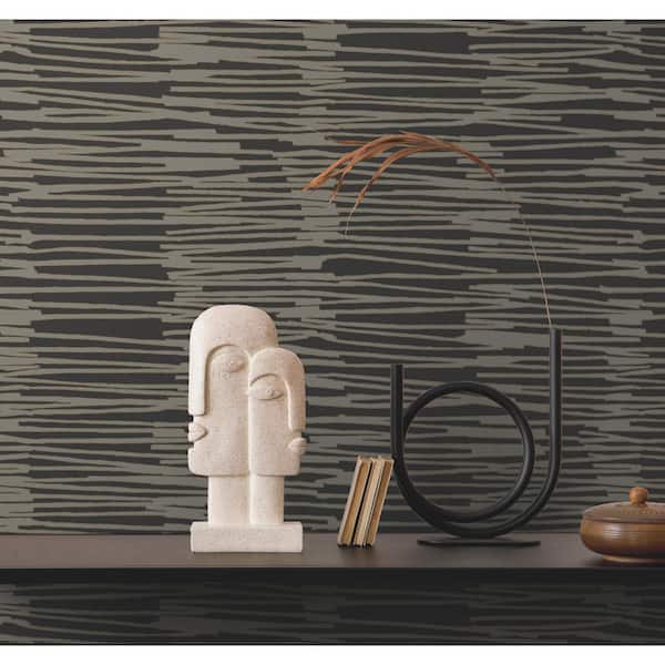 Black and Gold Water Reed Thatch Textured Non-Pasted Paper Wallpaper