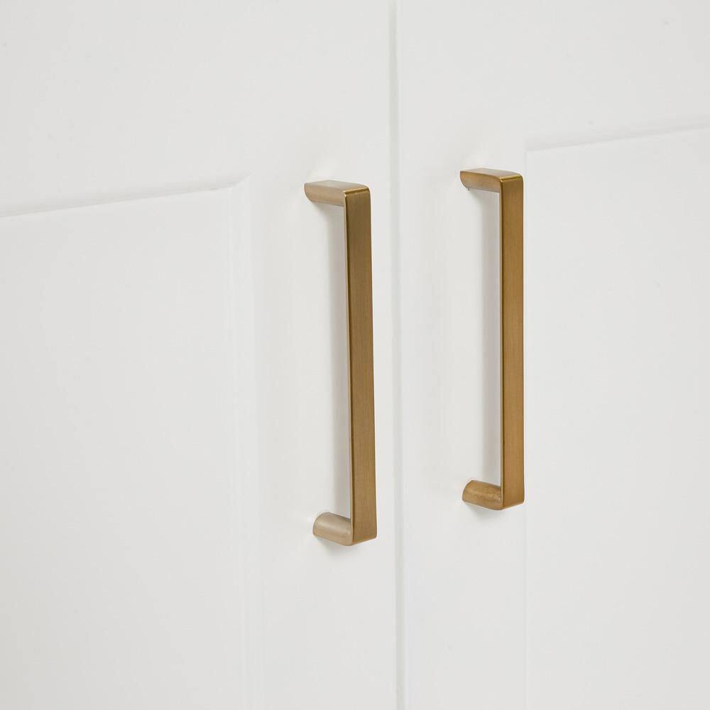 White Wood Freestanding Bathroom Vanity with Brass Hardware, 42 inches