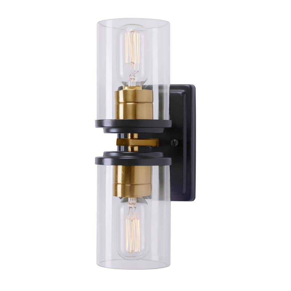 Duo 2-Light Black and Soft Gold Wall Sconce Vanity Light with Clear Glass price history on PriceWatchPro