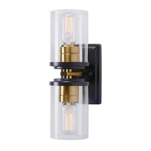 Duo 2-Light Black and Soft Gold Wall Sconce Vanity Light with Clear Glass