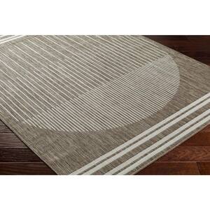 Long Beach Taupe/Brown Circle 5 ft. x 7 ft. Indoor/Outdoor Area Rug