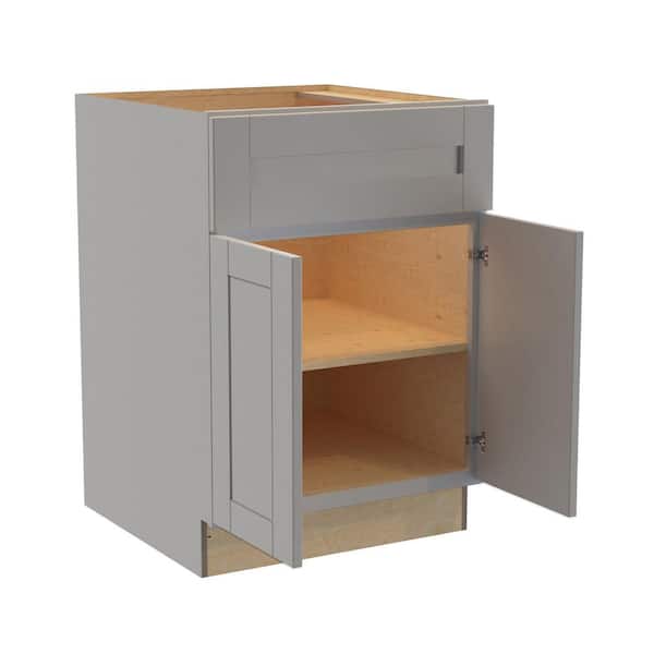 Washington Veiled Gray Plywood Shaker Assembled Base Kitchen Cabinet Soft Close 24 in W x 24 in D x 34.5 in H