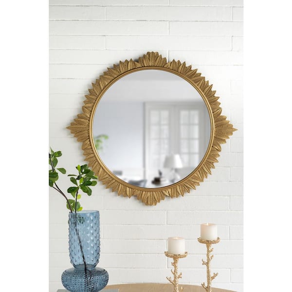 Avex Gold 35.5 in. W x 31.5 in. H Art Deco Round Wooden Framed Mirror