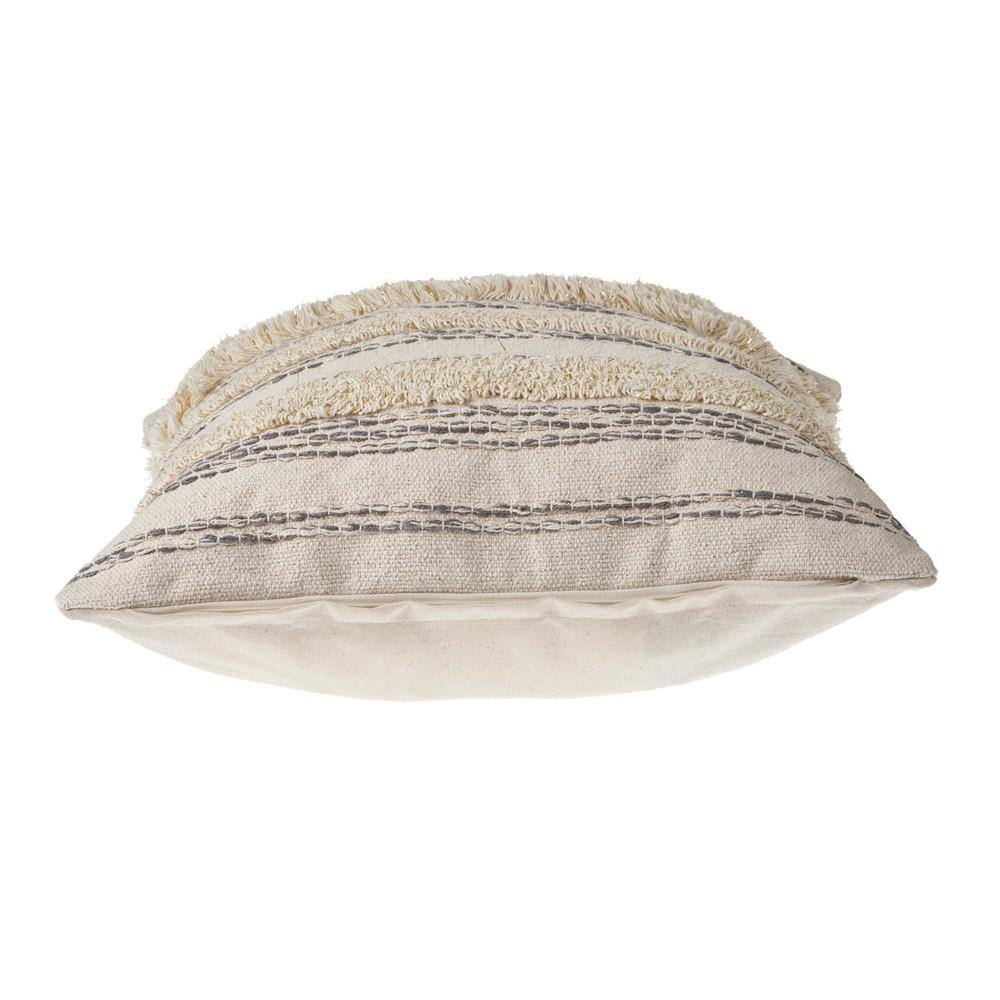 Zanthia Cream and Gray Embroidered Square Throw Pillow