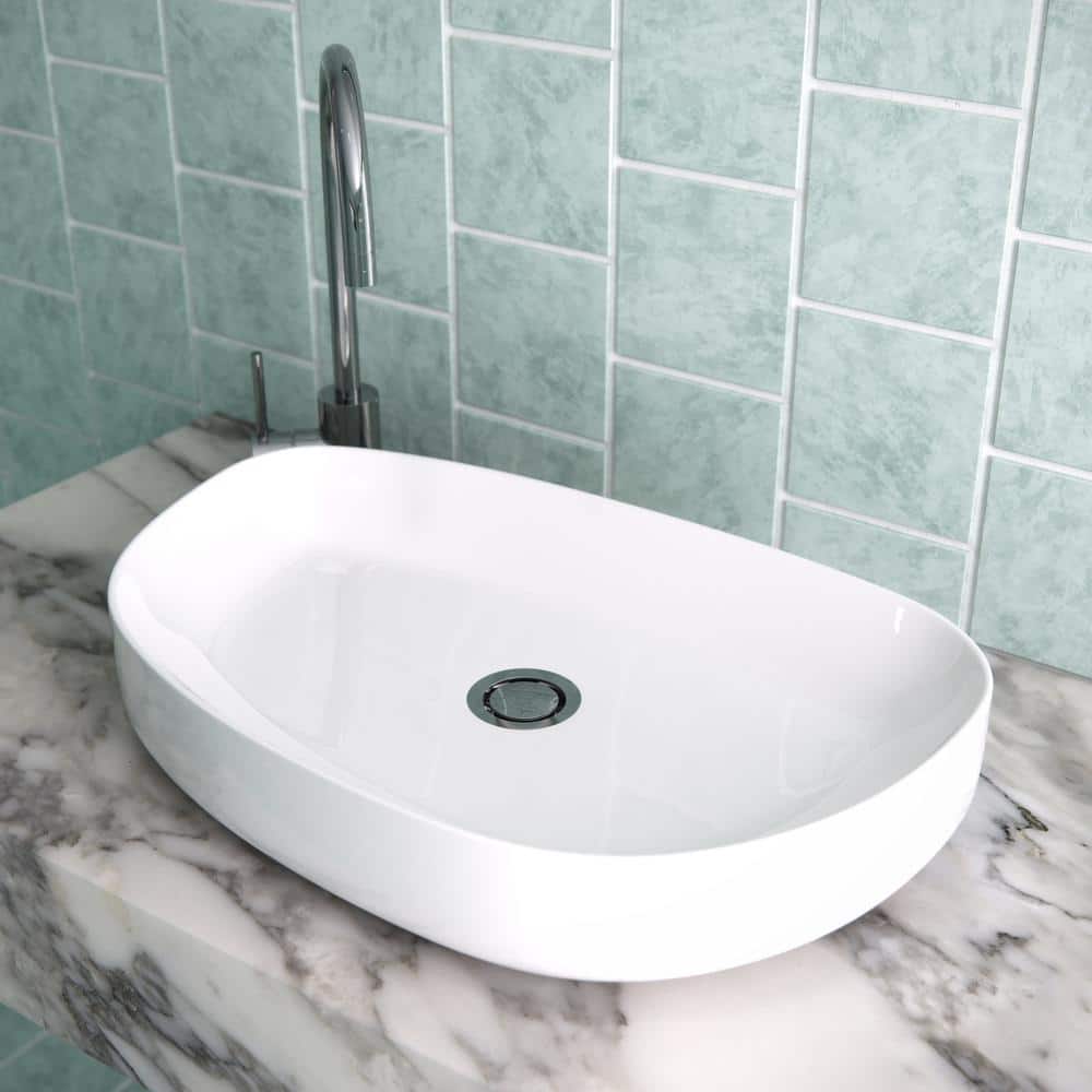 Gloss White Ceramic Above-Counter Vessel Sink