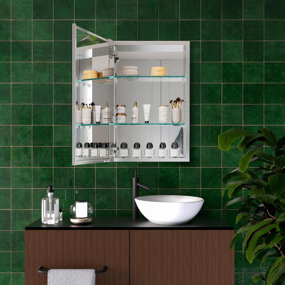 16 in. W x 24 in. H Rectangular Aluminum Alloy Medicine Cabinet with Mirror and Adjustable Shelf, Left Swing price history on PriceWatchPro