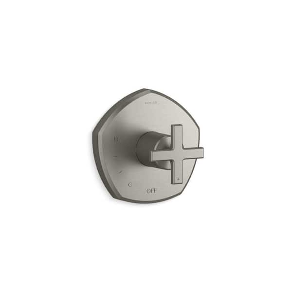 KOHLER Occasion Cross 1-Handle Tub and Shower Faucet Trim in Vibrant Brushed Nickel with Pressure-balancing Technology