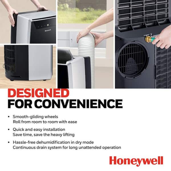Honeywell - 9,000 BTU Portable Air Conditioner Cools 700 Sq. Ft. with Heater, Dehumidifier and Wi-Fi in Black