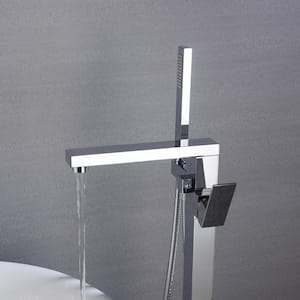 Single-Handle Floor Mounted Tub Filler Trim Claw Foot Freestanding Tub Faucet with Hand Shower in Chrome