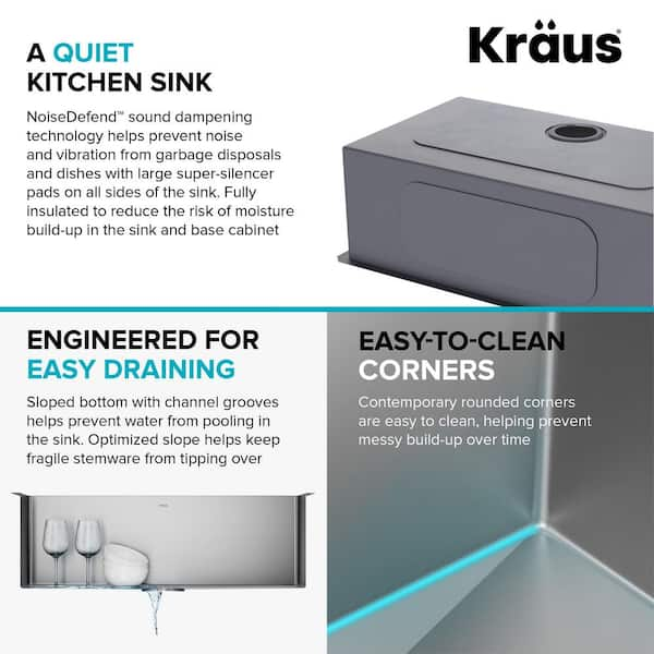 KRAUS - Standart PRO 32 in. Undermount Single Bowl 16 Gauge Stainless Steel Kitchen Sink with Accessories