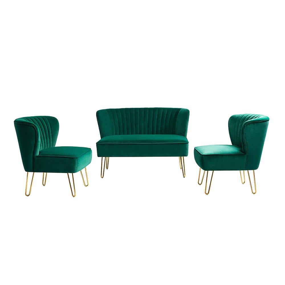 JAYDEN CREATION Alonzo 45 in. 3Piece Green Living Room Set with Tufted