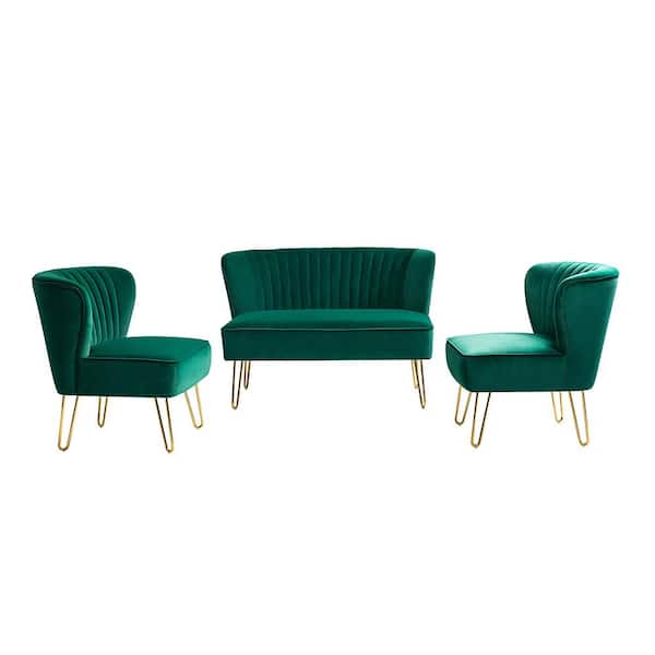 JAYDEN CREATION Alonzo 45 in. 3-Piece Green Living Room Set with Tufted Back Design