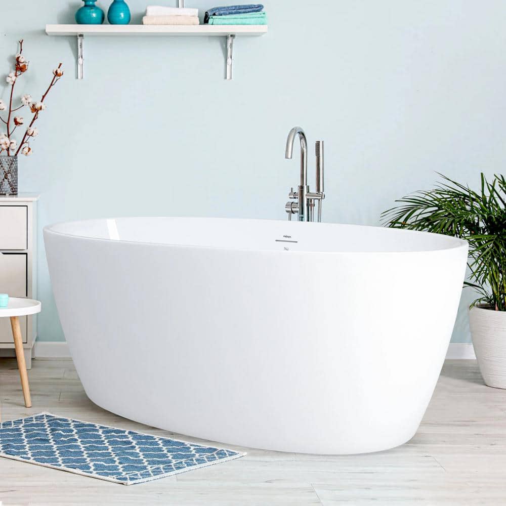 59.5 in. Acrylic Flatbottom Freestanding Bathtub Elegant Oval Shape Soaking