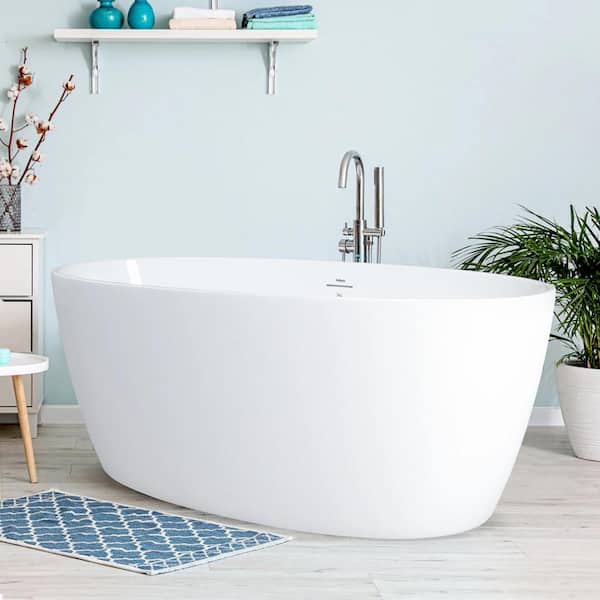 Unbranded 59.5 in. Acrylic Flatbottom Freestanding Bathtub Elegant Oval Shape Soaking Bathtub